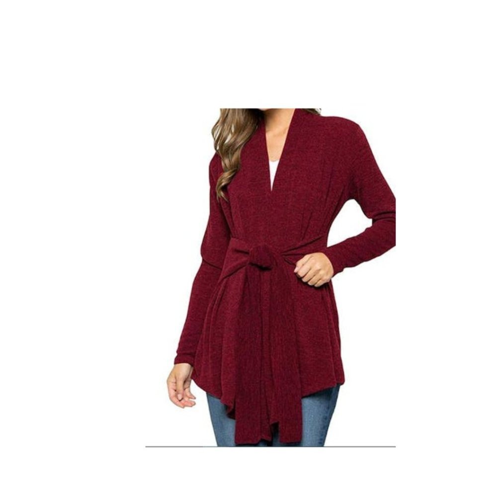 Spadehill Womens Tie Waist Lightweight Long Sleeve Cardigan, Size Small